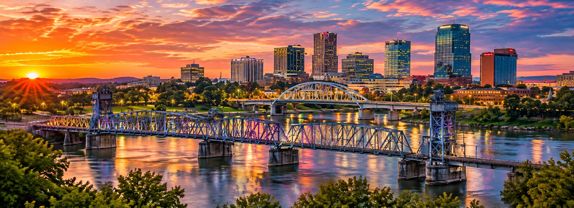 Ozark mountains and river valley in Arkansas at sunrise